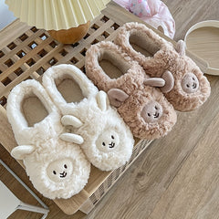 Lamb Decor Slippers Plush Lined Non Slip Winter Warm Shoes