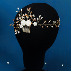 Golden Faux Pearl Flower Hair Comb Party Favor Decorations