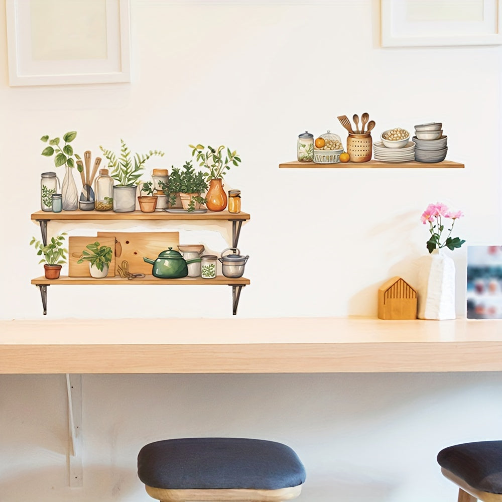 2pcs Greenery Utensil Shelf Wall Stickers for Kitchen