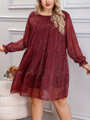 Women's Plus Glitter Flounce Sleeve Mesh Mini Dress