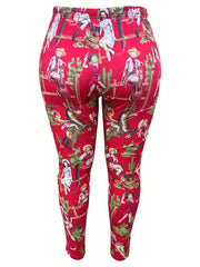 Women's Plus Cartoon Figure Print High Rise Stretchy Skinny Leggings