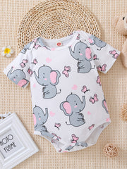 Baby Elephant Graphic Print Short Sleeve Onesie