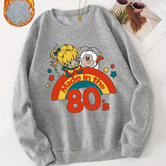 80s Cartoon Round Neck Sweatshirt for Autumn & Winter
