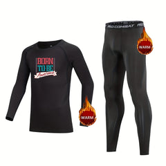 2pcs Kids Compression Fleece Sets Long Sleeve Crew Neck P