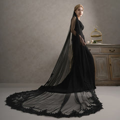 Bridal Veil Lace Cathedral Train with Floral Edges