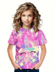Girls Tie Dye Unicorn Short Sleeve T-shirt Summer Sports