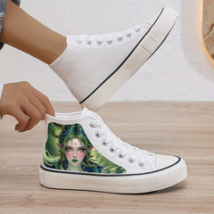 Anime Print Plush Lined Chunky Canvas Sneakers - High Top Walkin