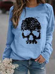 Halloween Skull Print Sweatshirt Long Sleeve Crew Neck Women's Clothing