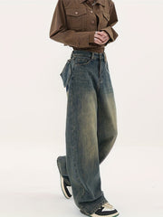 Retro Style Straight Jeans Street Baggy Denim
