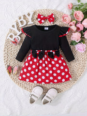Toddler Girl's Polka Dot Print Dress & Headwear Set