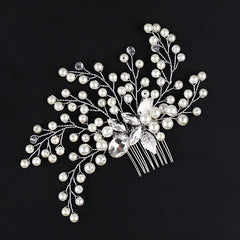 Silver Faux Pearl Crystal Wedding Hair Comb Headband for Bride