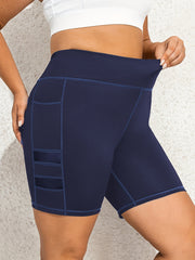 Sports Shorts Women's Plus Solid Contrast Mesh High Rise Skinny Shorts