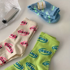 8 Pairs Letter Print Socks, Comfy & Breathable Mid Tube Socks