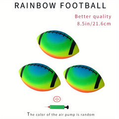 Rainbow PVC Rugby Ball with Pump - Youth Sports Toy