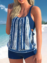 Tie Dye Striped Tankini Set Women's Two Piece Swimsuit
