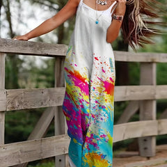 Graffiti Print Wide Leg Jumpsuit Spaghetti Strap Sleeveless