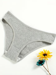 4pcs Ribbed Solid Briefs Comfy & Breathable Intimates Panties