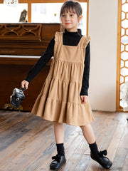 Girls Flutter Trim Suspender Dress Fall Party