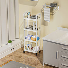4 Tier Utility Cart with Handle and Wheels - Multipurpose Rolling Storage
