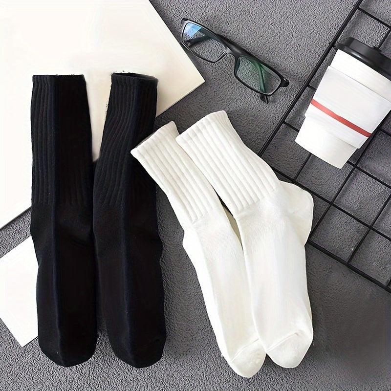 6 Pairs Men's Solid Crew Socks Breathable Casual Unisex Outdoor Socks