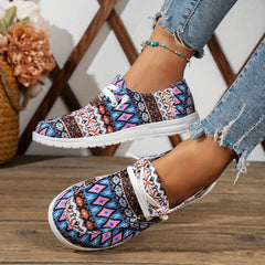 Geometric Graphic Canvas Shoes Tribal Style Low Top Slip On Shoes