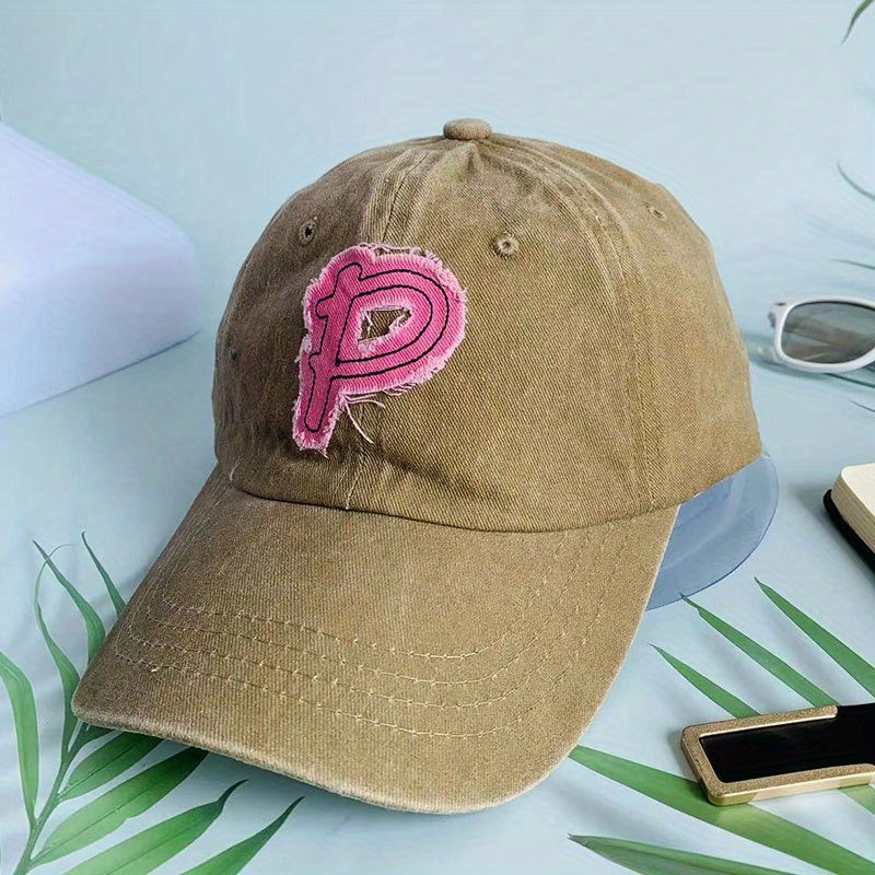 Monochrome Letter P Embroidery Baseball Cap Sun Hat