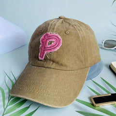 Monochrome Letter P Embroidery Baseball Cap Sun Hat