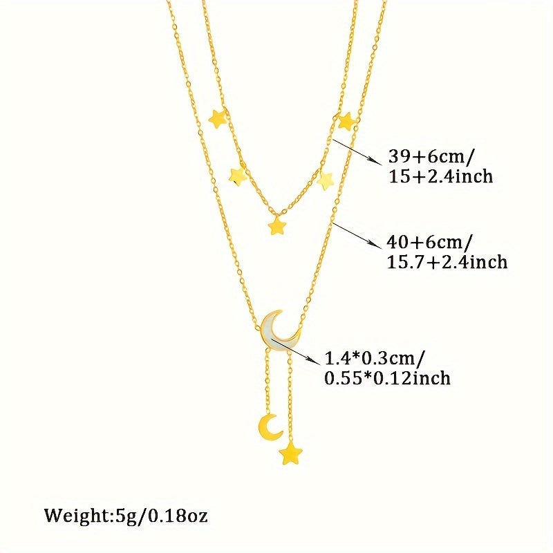 Stainless Steel Star Moon Necklace Fine Chain Resin Moon Pendant