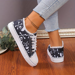 Women's Skull Print Sneakers Lace Up Outdoor Shoes Lightweight Halloween Shoes