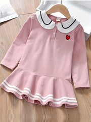 Girls' Preppy Skater Dress with Heart Embroidery