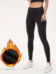 Women's Fleece Warm High Waist Leggings with Pocket