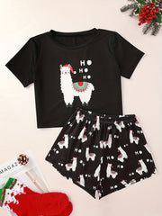 Cartoon Print Lounge Set Short Sleeve Top & Shorts Women's Loungewear