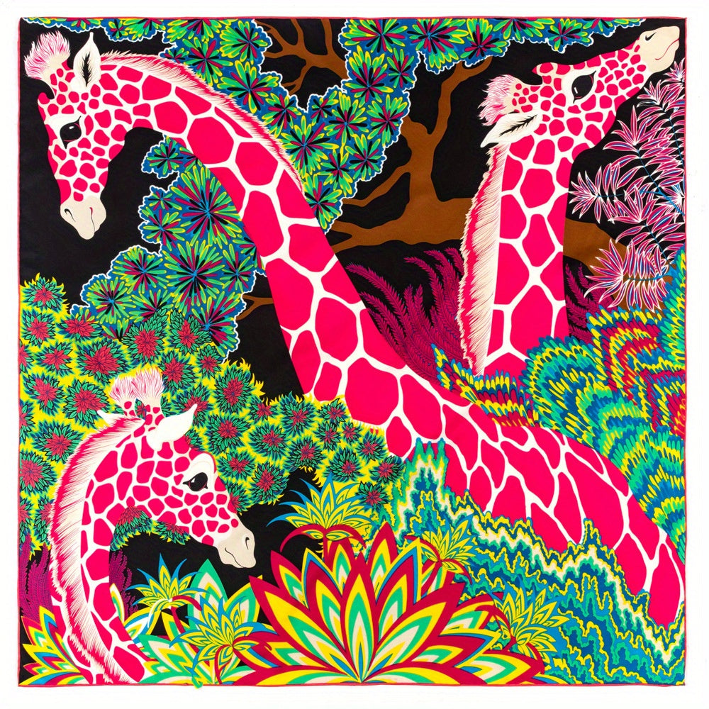 Boho Deer Print Shawl Classic Graffiti Square Scarf Head Wrap