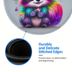 Rainbow Raccoon Mouse Pad Round Non Slip Rubber Base Mousepad