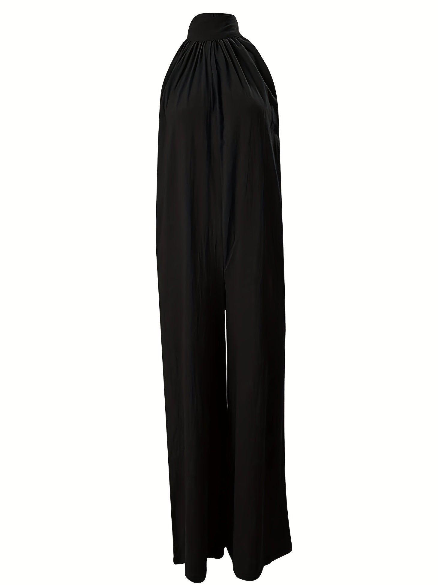 Solid Ruched Jumpsuit High Neck Wide Leg Women's Clothing