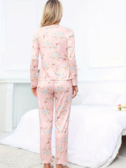 Floral Print Pajama Set Long Sleeve Top & Pants Women's Sleepwear