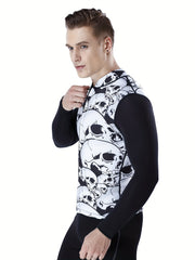 Skulls Pattern Rash Guard for Men, Sun Protection Swimsuit Top