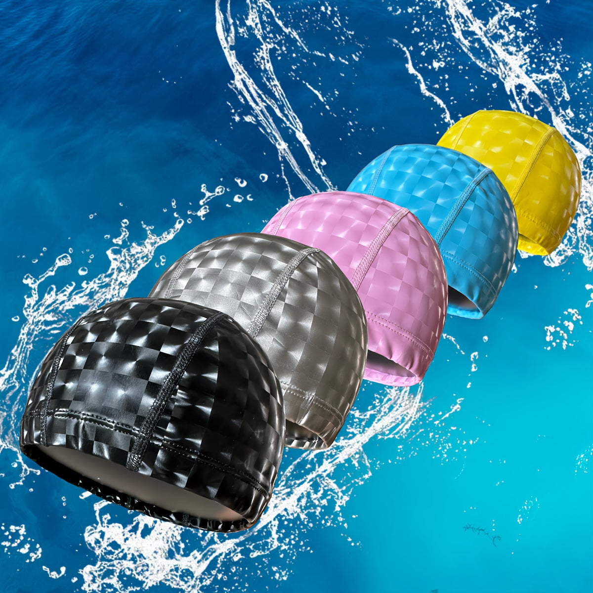 Adult Swimming Cap Soft & Comfortable with Checkered Pattern