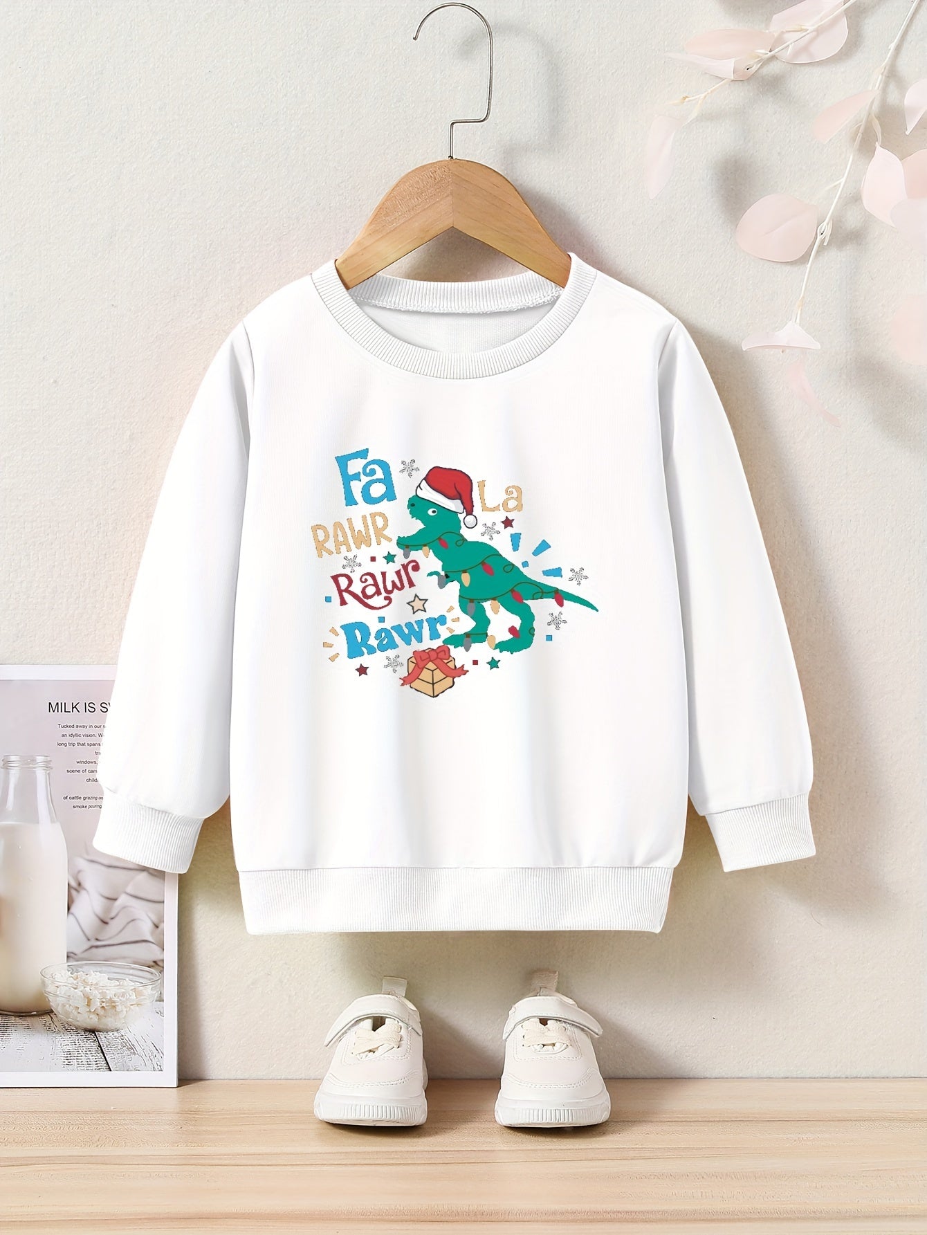 Christmas Dinosaur Pattern Sweatshirt for Toddlers
