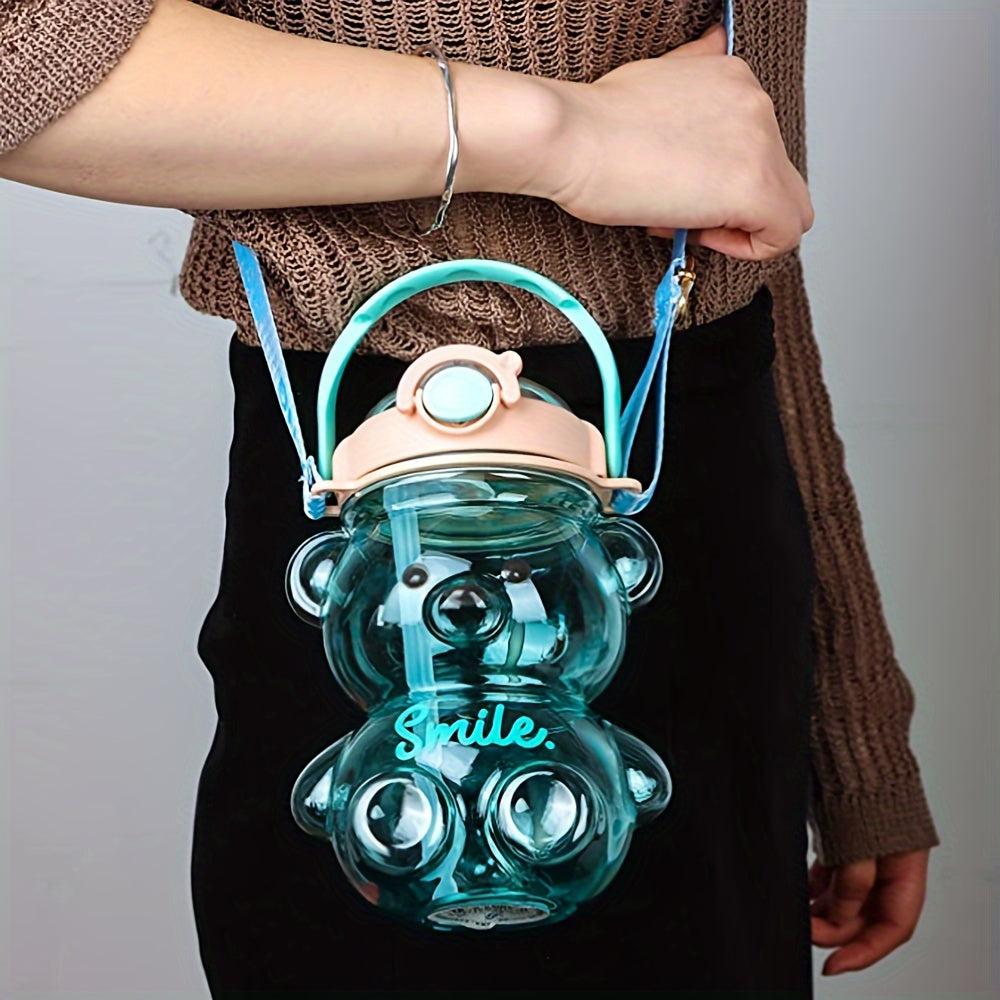 Big Belly Bear Water Bottle with Shoulder Strap and Straw 1000ml