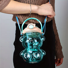 Big Belly Bear Water Bottle with Shoulder Strap and Straw 1000ml