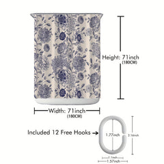 Waterproof Floral Shower Curtain w/ 12 Hooks Bathroom Decor