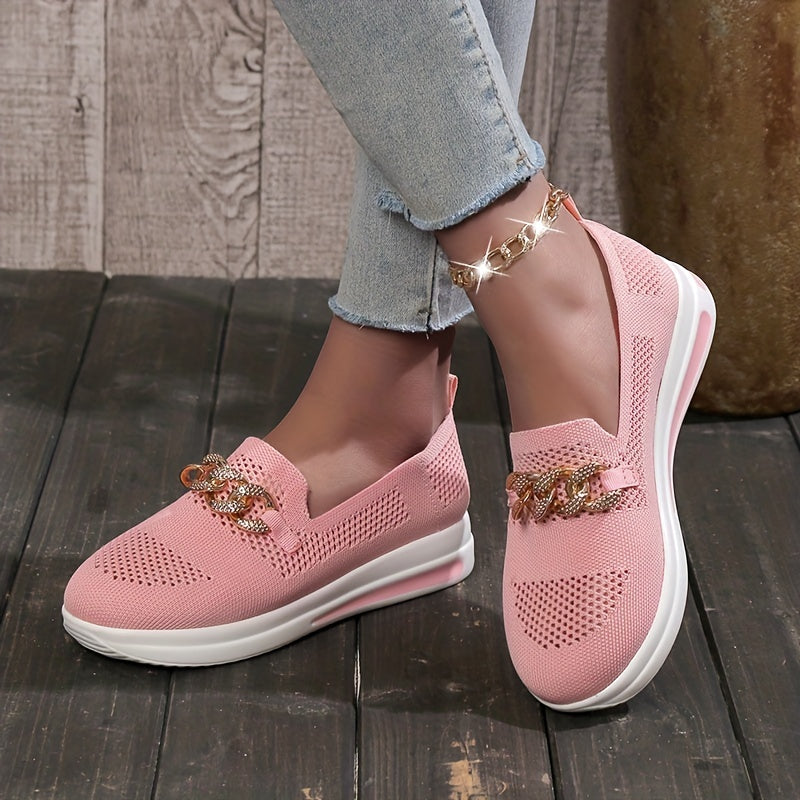 Women's Chain Decor Platform Sneakers Slip On Outdoor Shoes
