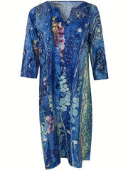Floral Print V Neck Casual Short Sleeve Dress Spring & Summer