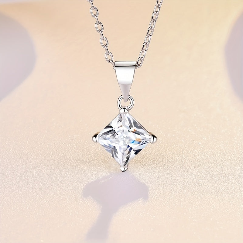 1CT Princess Cut Moissanite Necklace 925 Sterling Silver - Engagement Gift