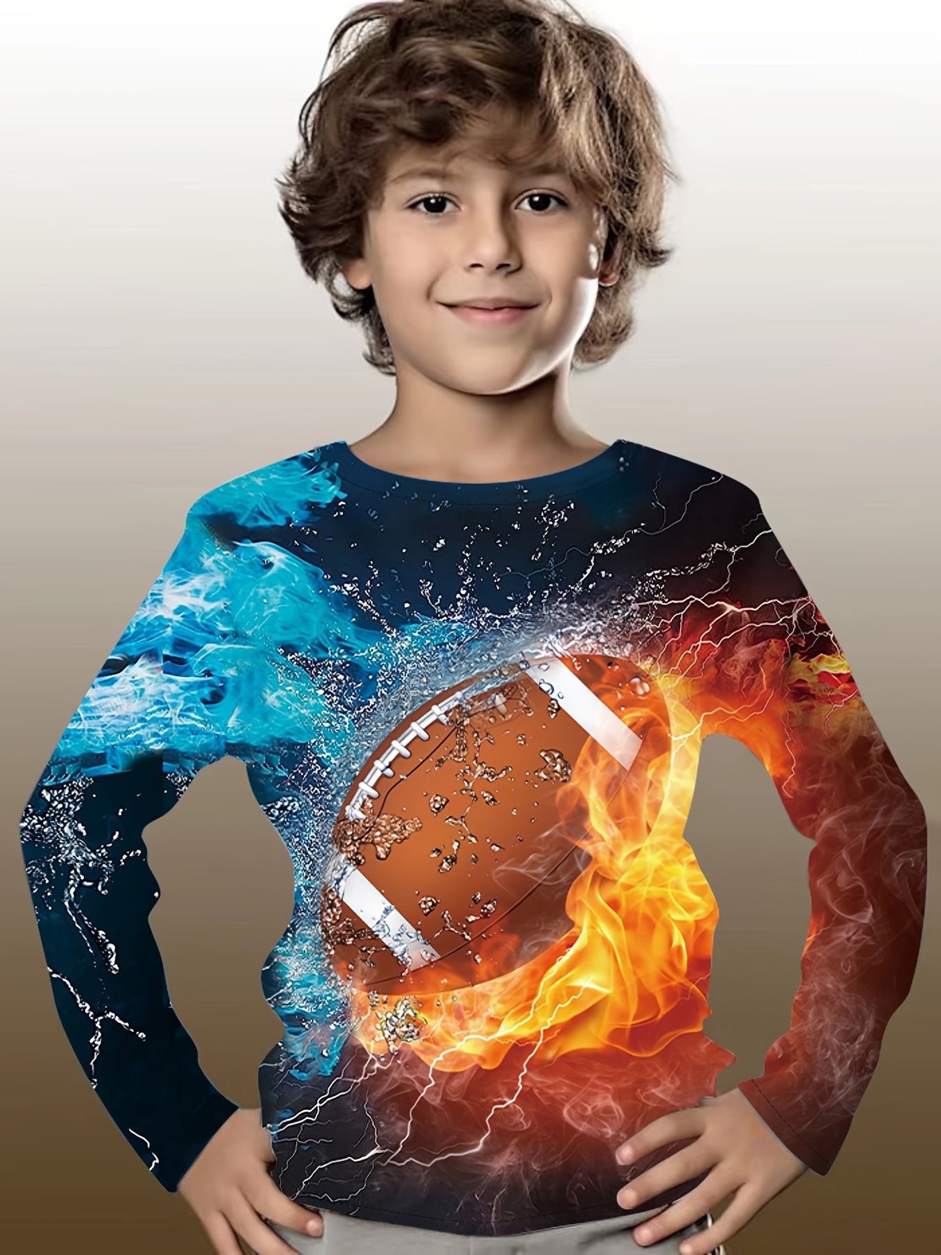 3D Ball Print Kid's Pullover Long Sleeve Top