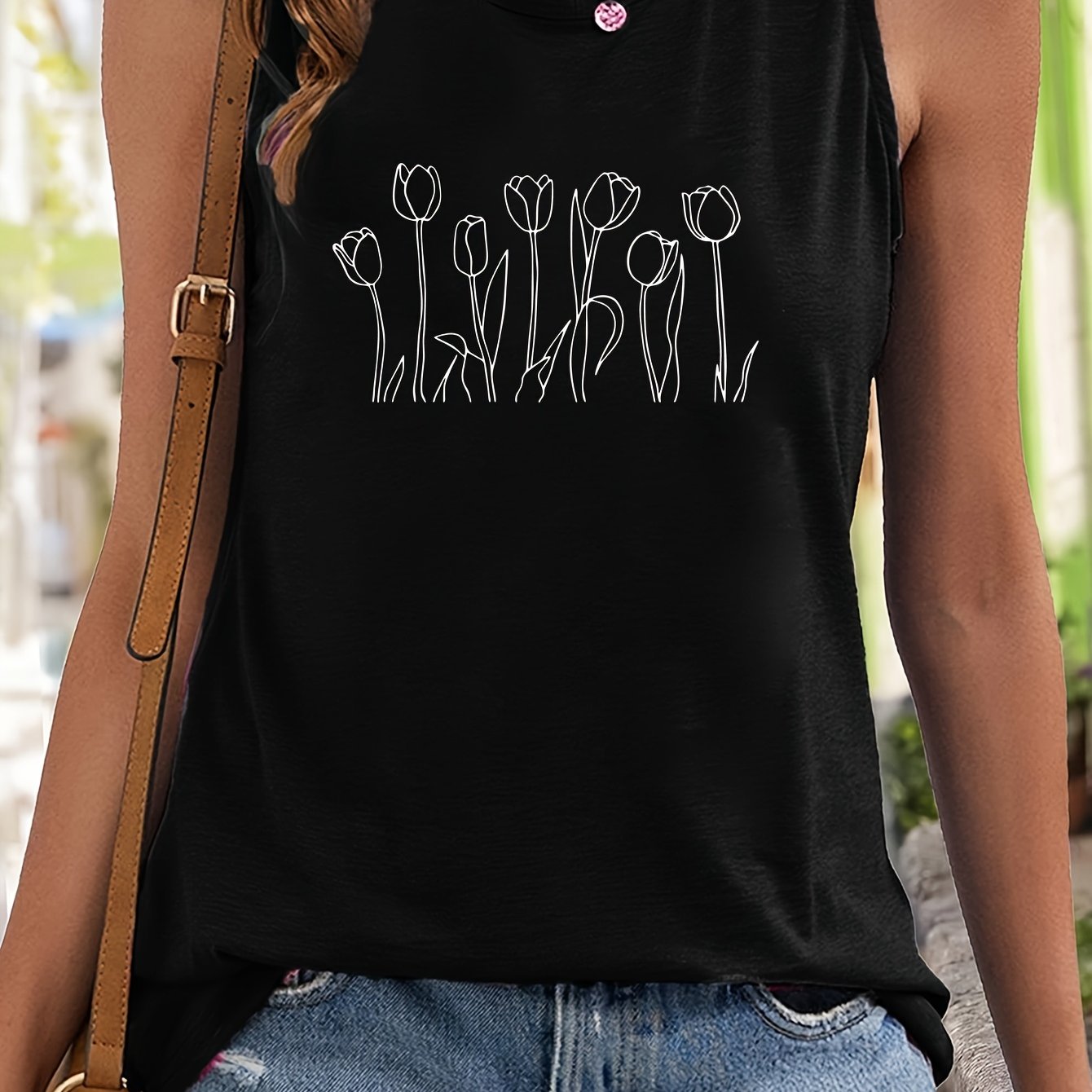 Tulip Print Tank Top Sleeveless Casual Summer Sports Top