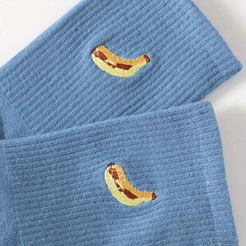 Cartoon Banana Embroidery Socks Mid Tube Women's Stockings