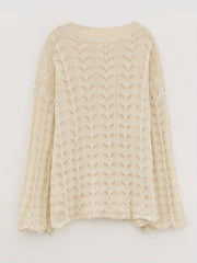 Casual Hollow Out Bell Sleeve Crew Neck Sweater Plus Size