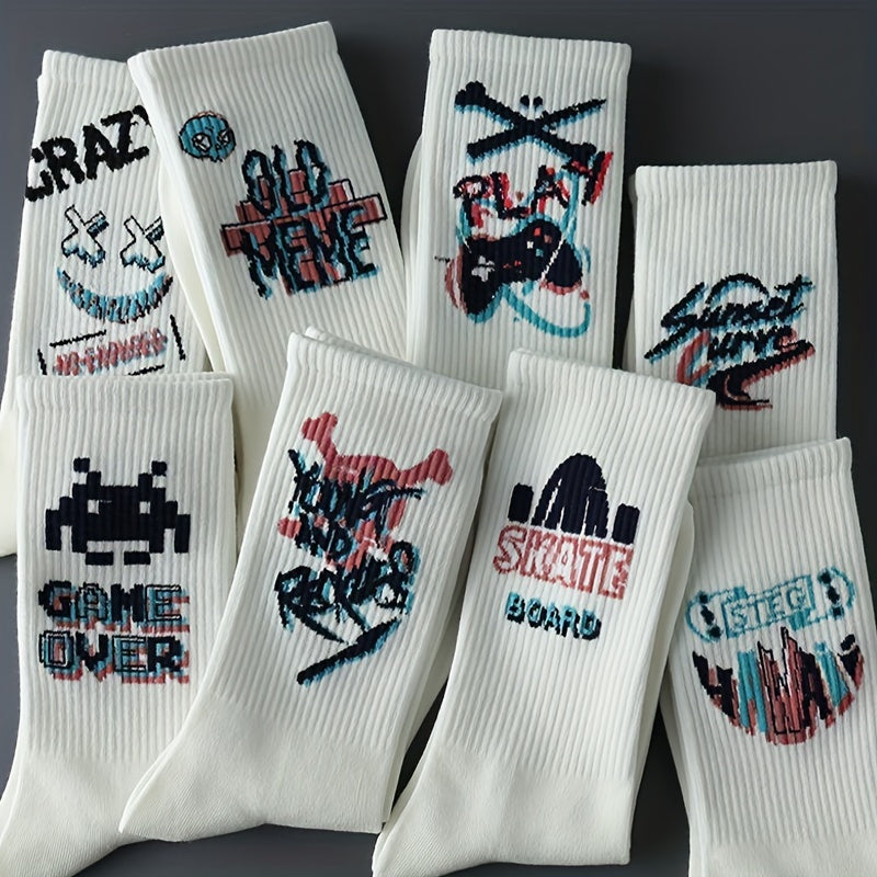 8 Pairs Cartoon Graffiti Socks Women's Stockings & Hosiery